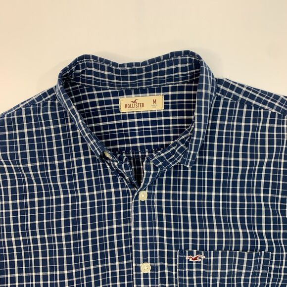 Hollister Shirt Men M Medium Blue Multi Checkered Cotton Long Sleeve Button Down - Picture 4 of 12